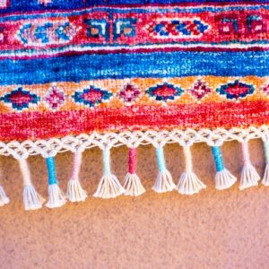 Vintage Vibrant Afghan Wool Woven Rug/Textile Detail (Close-Up)