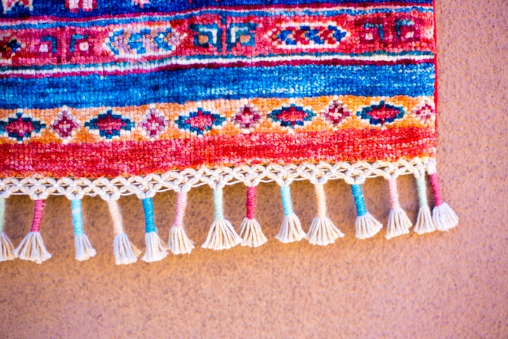 Vintage Vibrant Afghan Wool Woven Rug/Textile Detail (Close-Up)