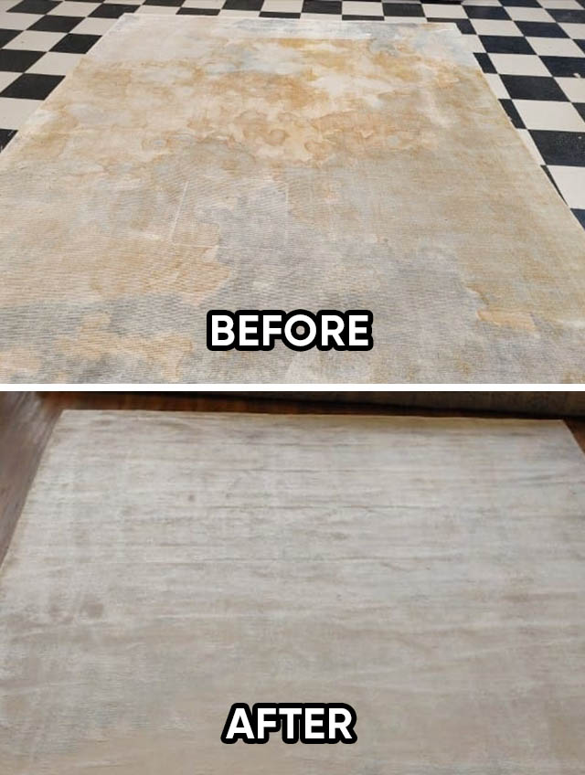 Bamboo Silk Rug Water Damage Before and After