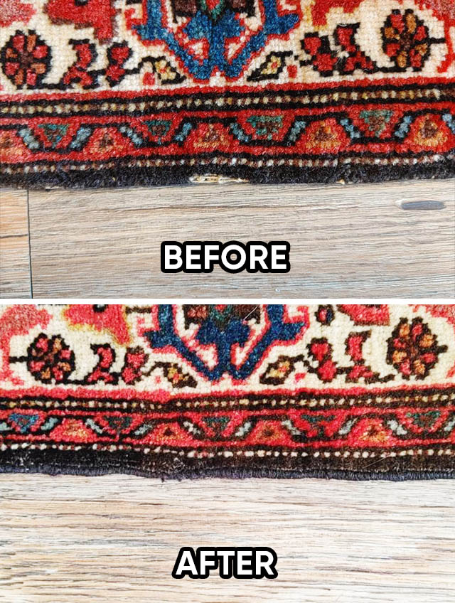 Moroccan Rug Fringe Replacement Before and After (1)