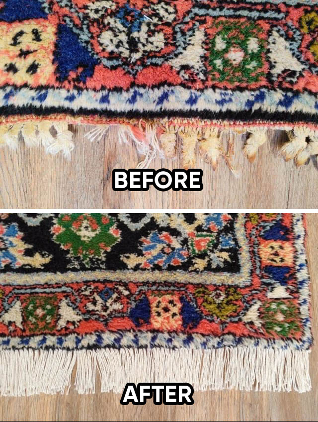 Moroccan Rug Fringe Replacement Before and After (2)