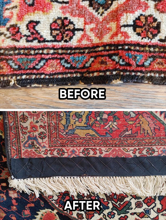 Moroccan Rug Fringe Replacement Before and After (3)