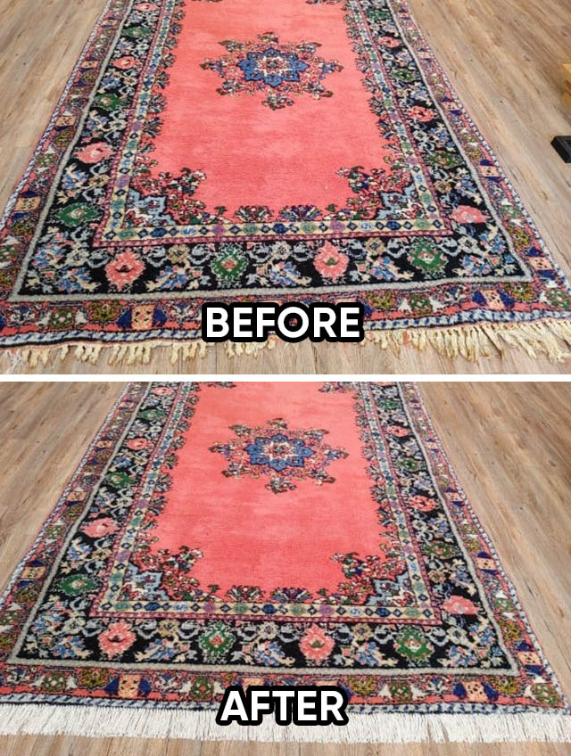 Moroccan Rug Fringe Replacement Before and After