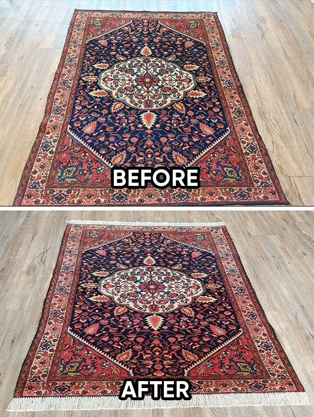 Persian Rug Damaged Hand Surging Before and After (1)