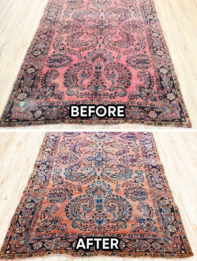 Persian Sarouk Rug Hole Repair Before and After (1)