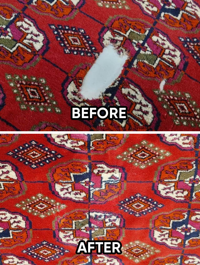 Russian Rug Hole Repair Before and After (2)